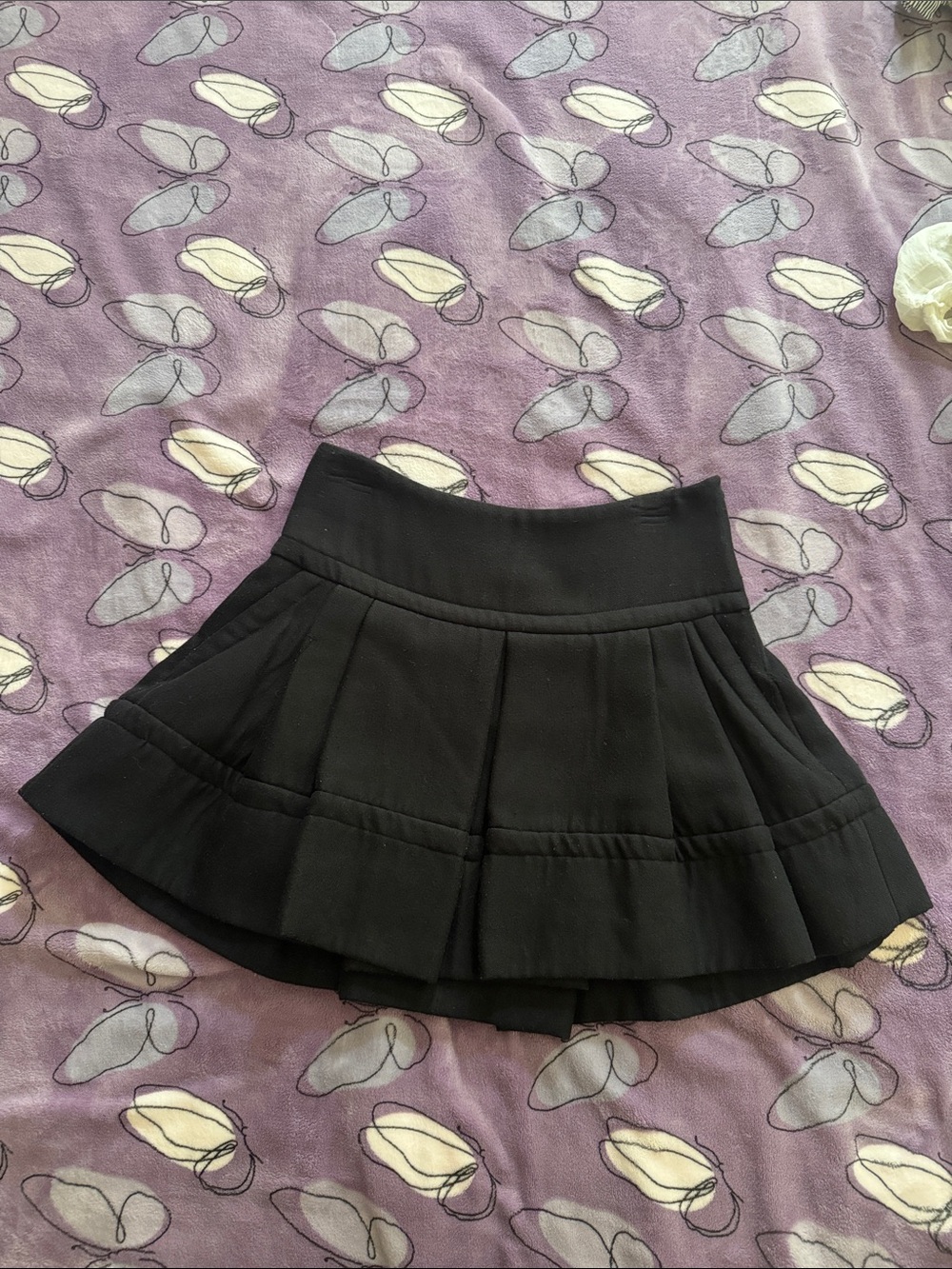 Zara Black wool blend Tiered Flared Mini Skirt size M